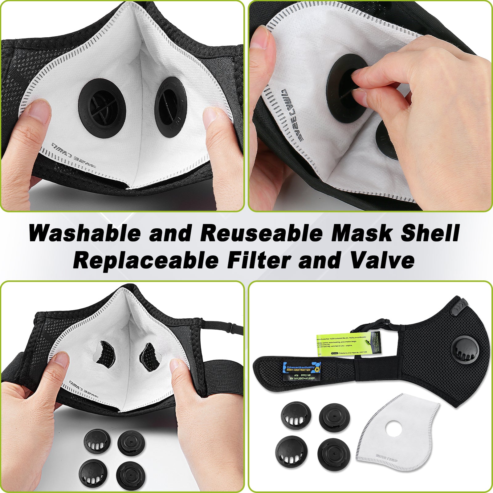BASE CAMP® M Plus 4.0 Dust Mask Combo Kit features washable shell, replaceable filter, and valve for efficient use.