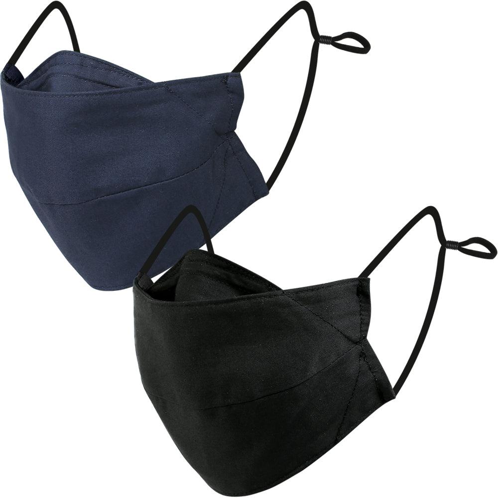 cloth face cover in black and blue colors, accordion face masks
