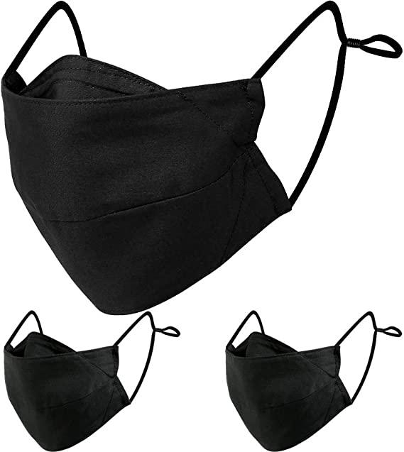 accordion face masks, fabric face mask in black color 3-pack