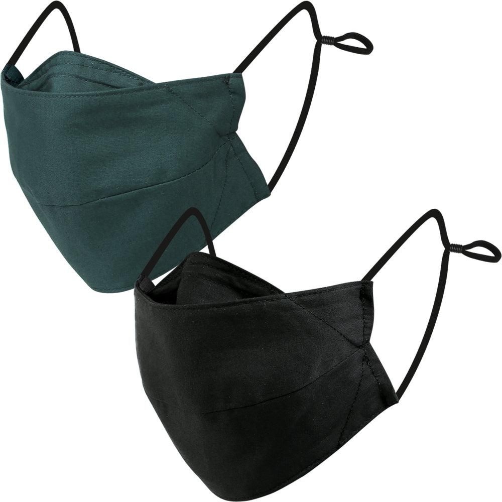 accordion face masks, fabric face mask in black and green colors