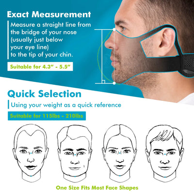 Image showing measurement guide for BASE CAMP® M Plus 4.0 Dust Mask Combo Kit including fitting details and size recommendations.