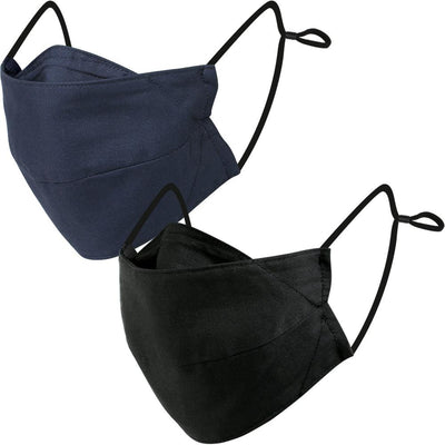 cloth face cover in black and blue colors, accordion face masks